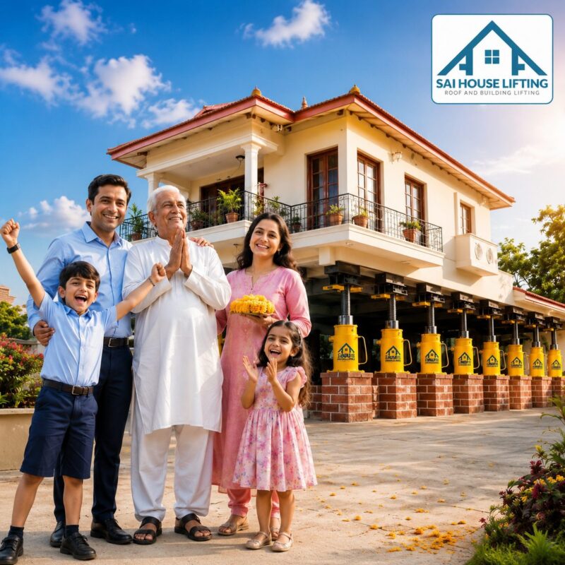 house lifting happy family elevated home