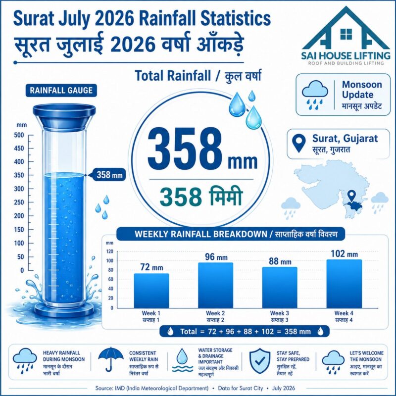 sai house lifting surat rainfall data july 2026